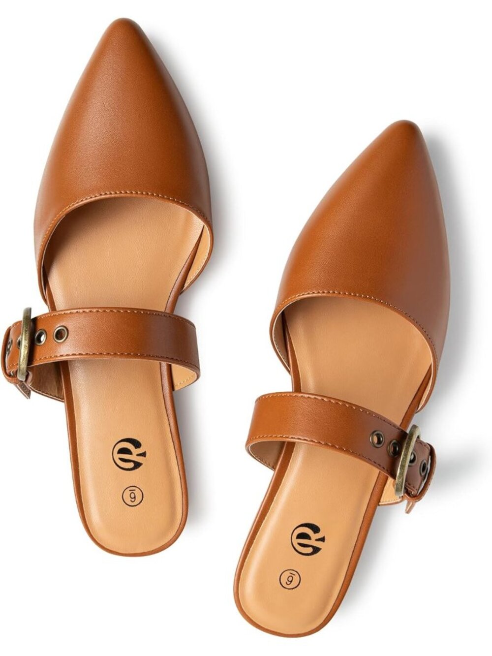👑Women's Pu Brown Adjustable Strap Pointed Toe Backless Loafer Shoes…
